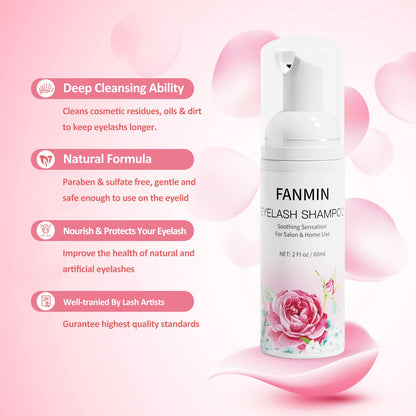Fanmin lash bath kit containing foaming shampoo two brushes and a rinse bottle