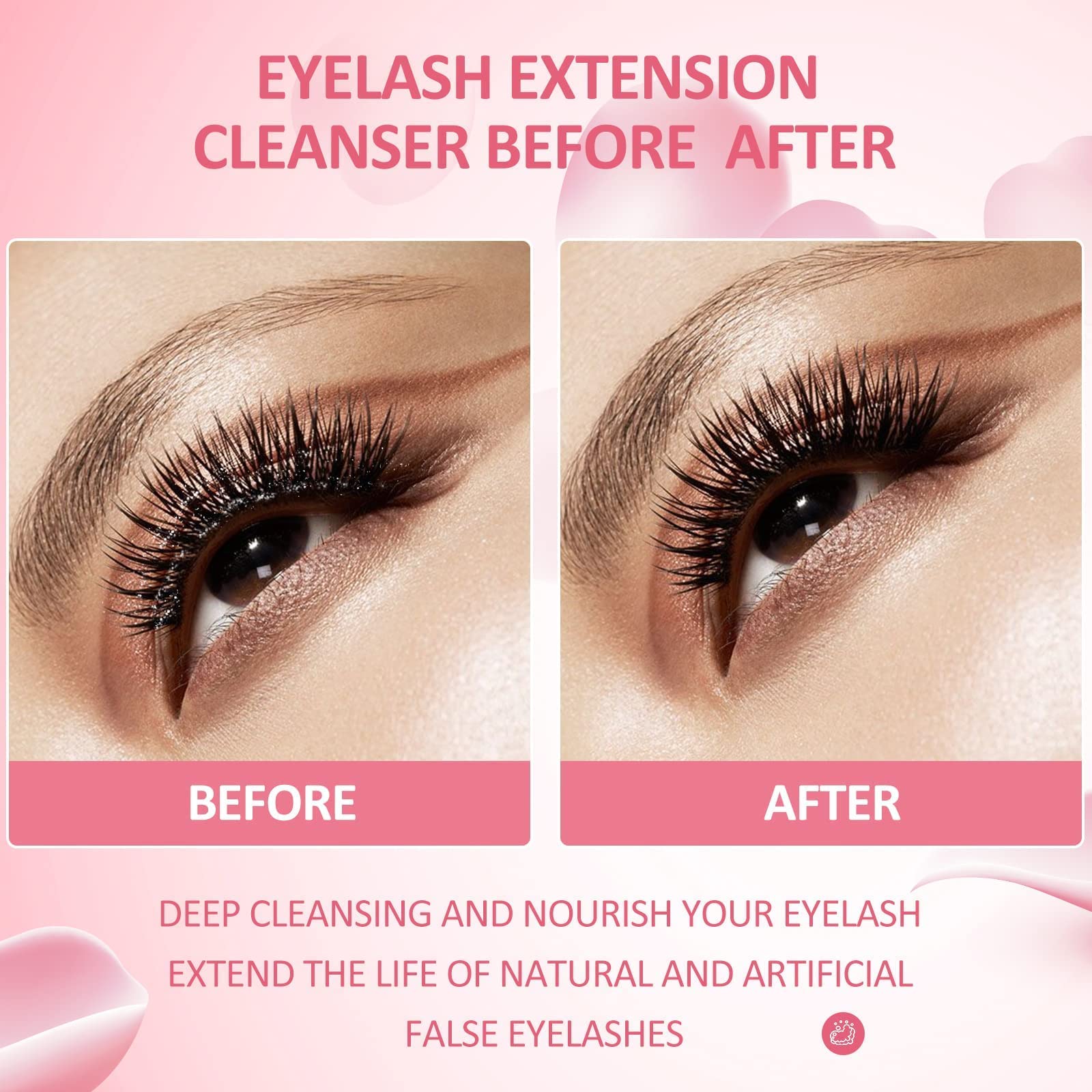 Paraben and sulfate free eyelash shampoo bottle close up texture