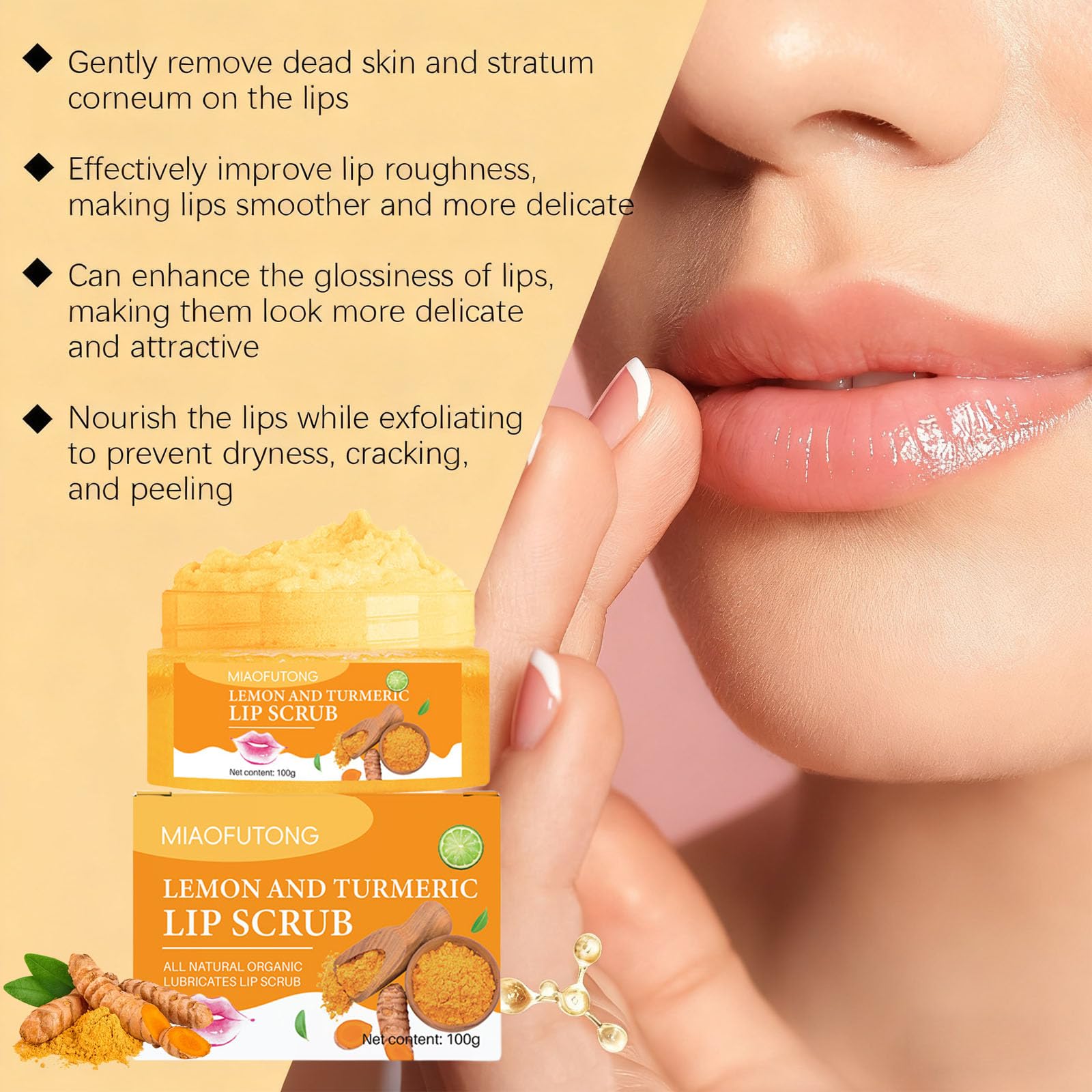 Close up of Murend lip scrubber brush and exfoliating scrub texture