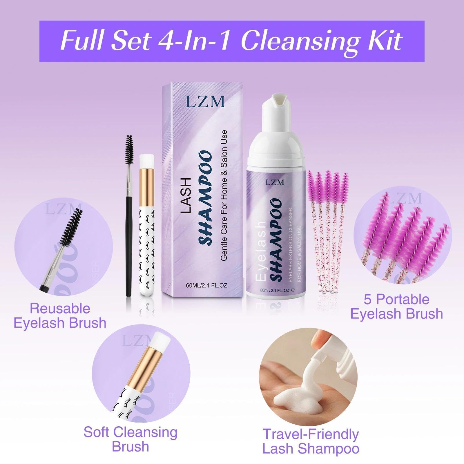 LZM lash cleanser foam bottle showing 60ml capacity