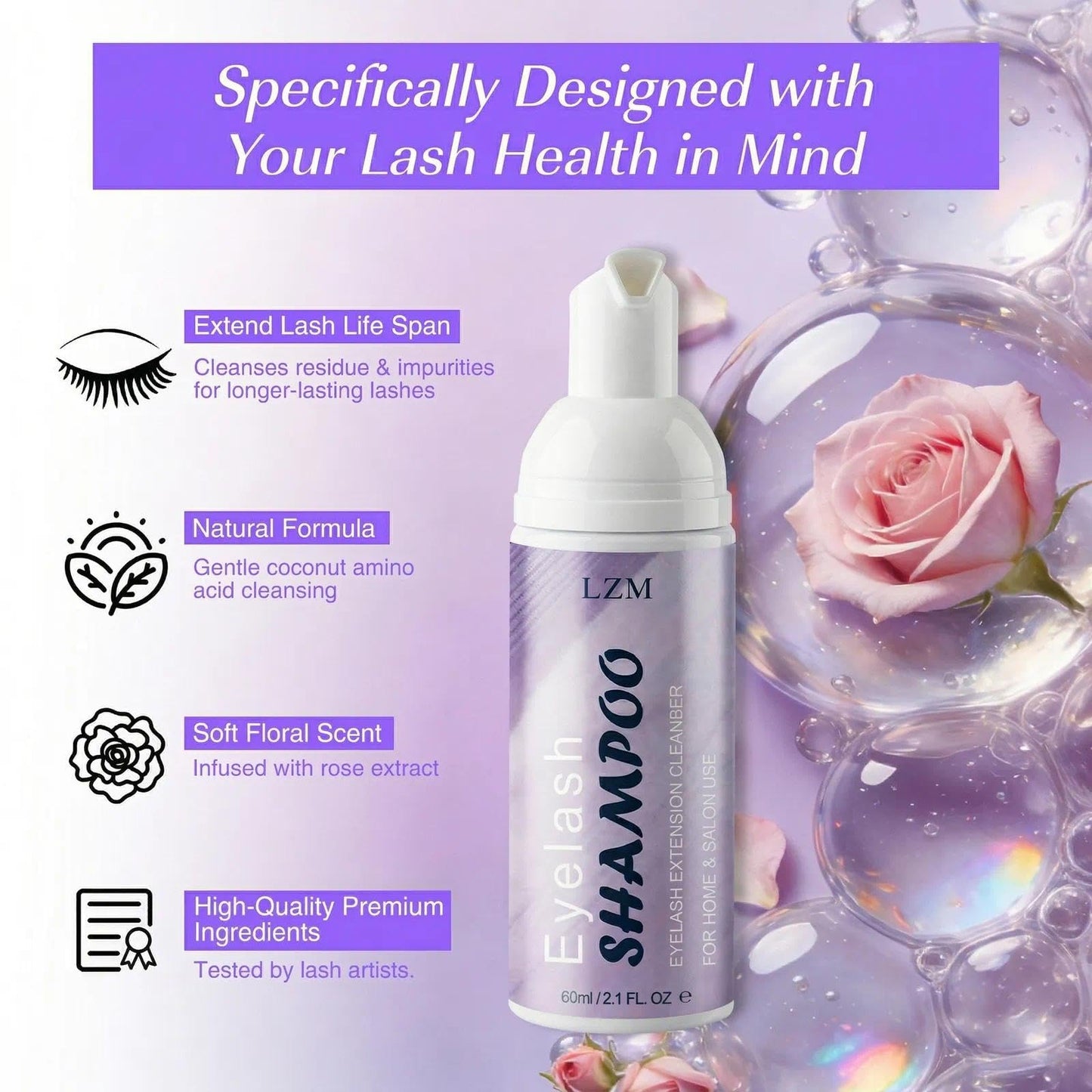 Detailed view of the LZM lash extension cleaning brush and spoolies