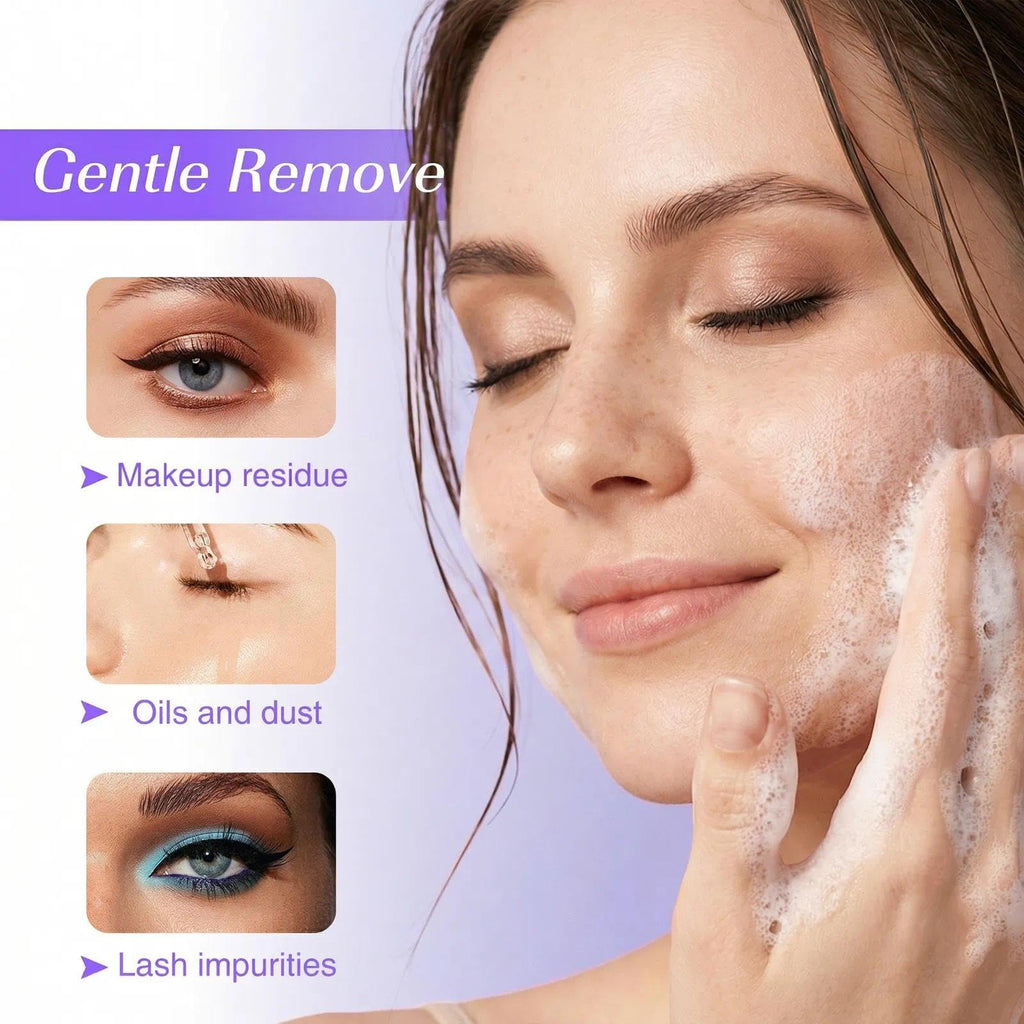 Close up of Lzm gentle lash shampoo foam texture