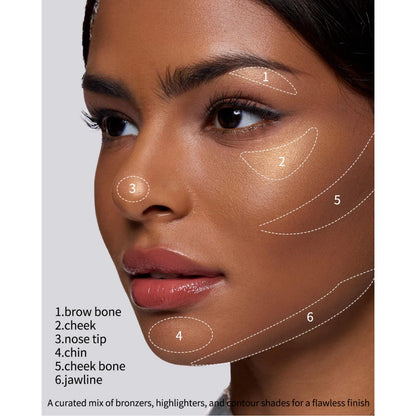 Flower Knows cool toned face sculpting palette with matte ivory and shimmer highlight powders.