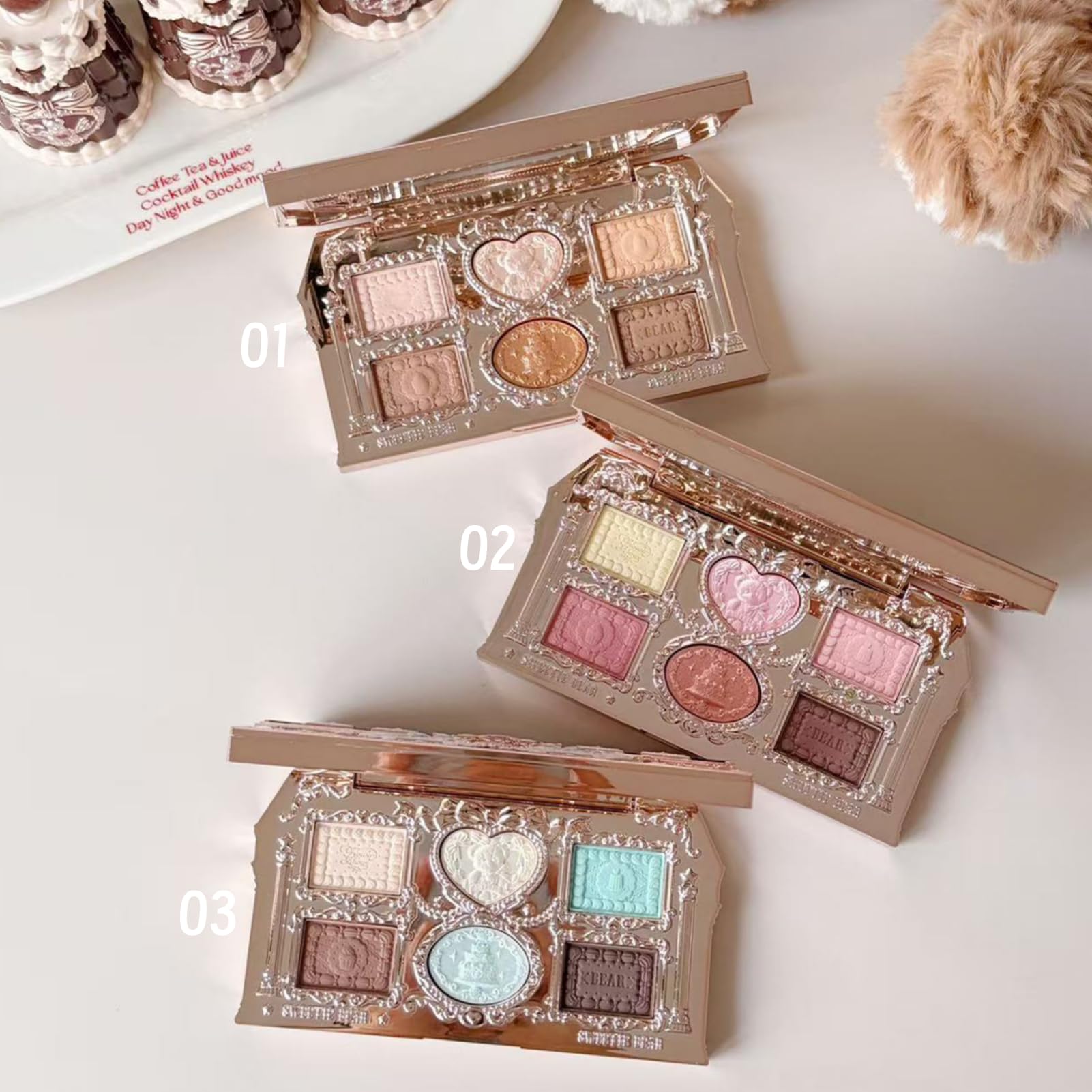 Side view of Flower Knows Sweetie Bear makeup palette showing slim profile