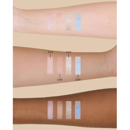 Cool starlight highlighter powder shade L04 Moon River in open compact view