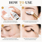 Back label view of the Mererke Pretty Eyelash Extension Cleanser showing product features.