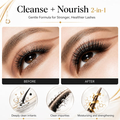 A professional eyelash extension cleanser set from Mererke Pretty displayed next to its authentic protective outer box packaging