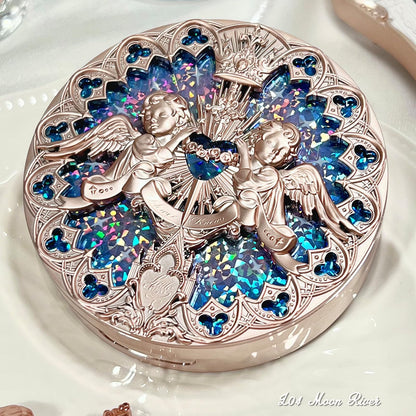 Galaxy inspired cool toned highlighter powder compact for a glassy skin finish