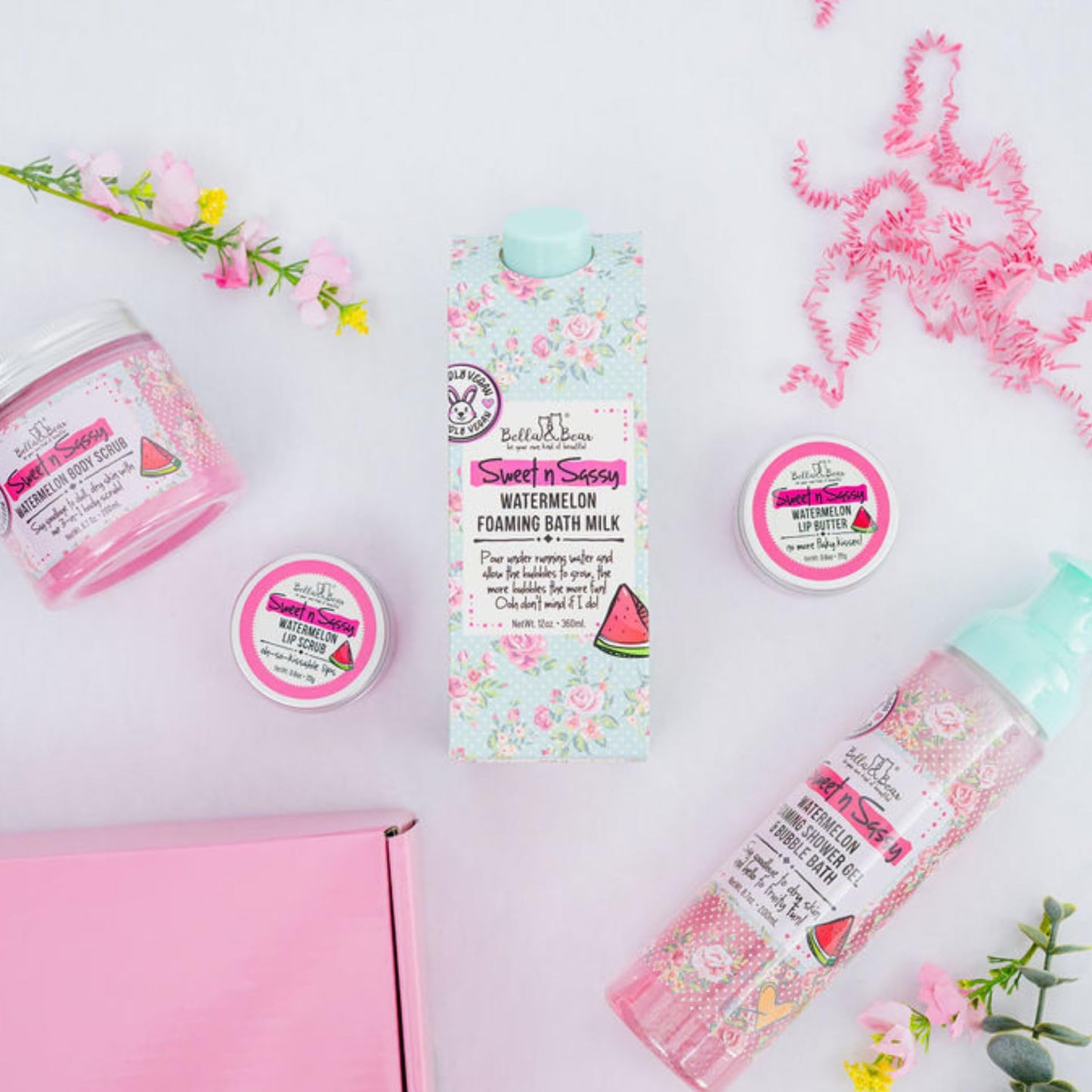 Watermelon theme packaging for Bella and Bear lip exfoliator