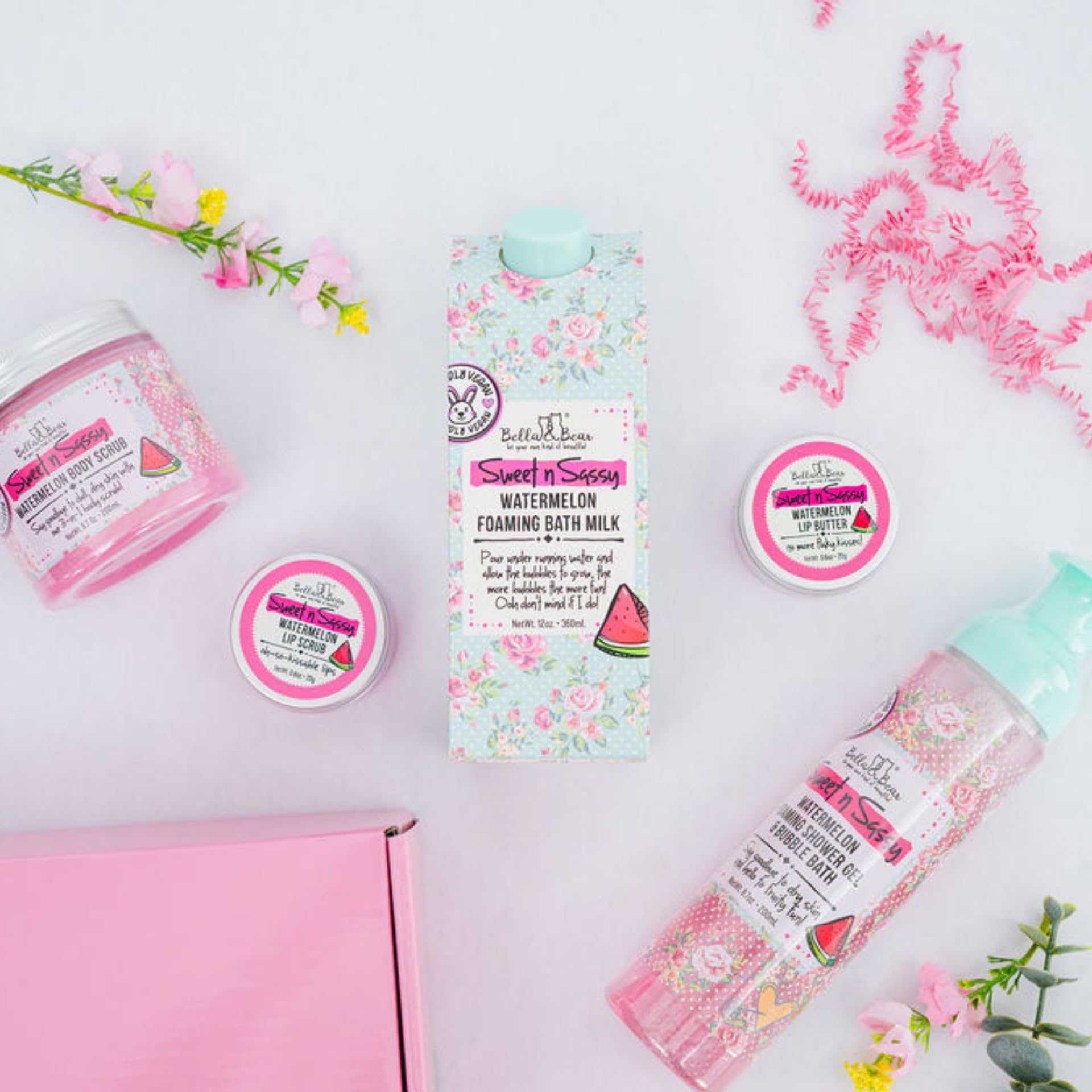 Watermelon theme packaging for Bella and Bear lip exfoliator