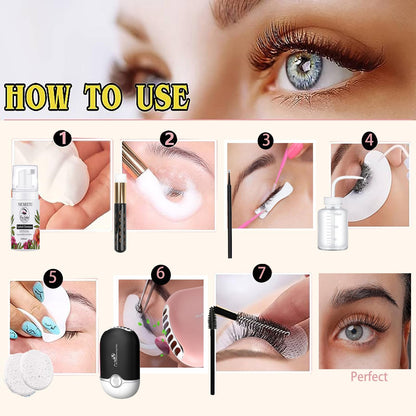 Packaging contents of the full eyelash cleaning and aftercare salon supply package