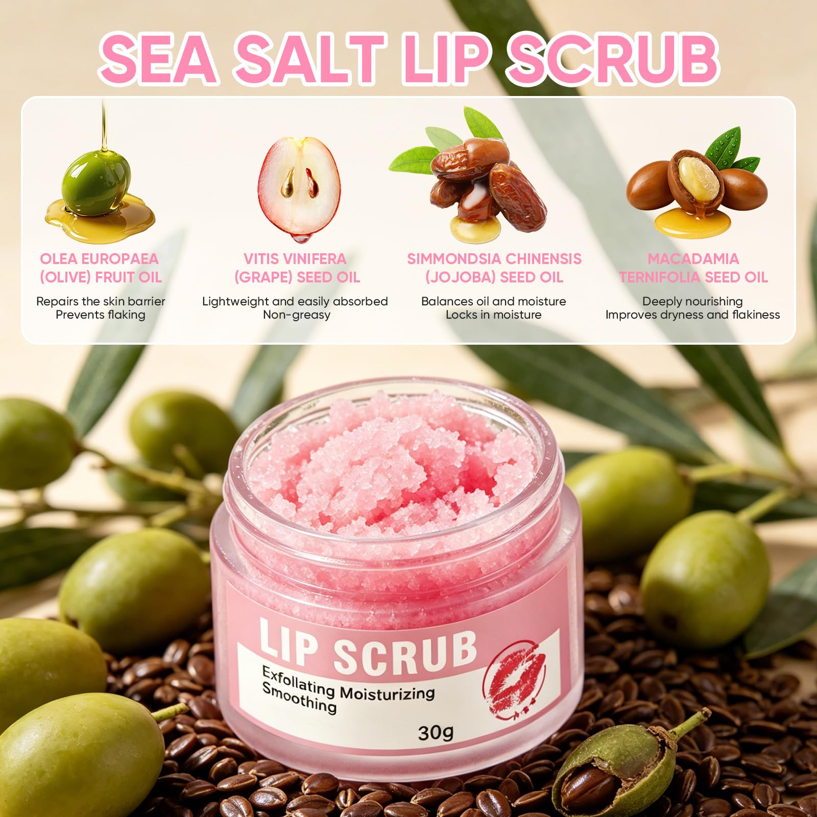Texture shot of Oupeicharm peach sugar lip exfoliator