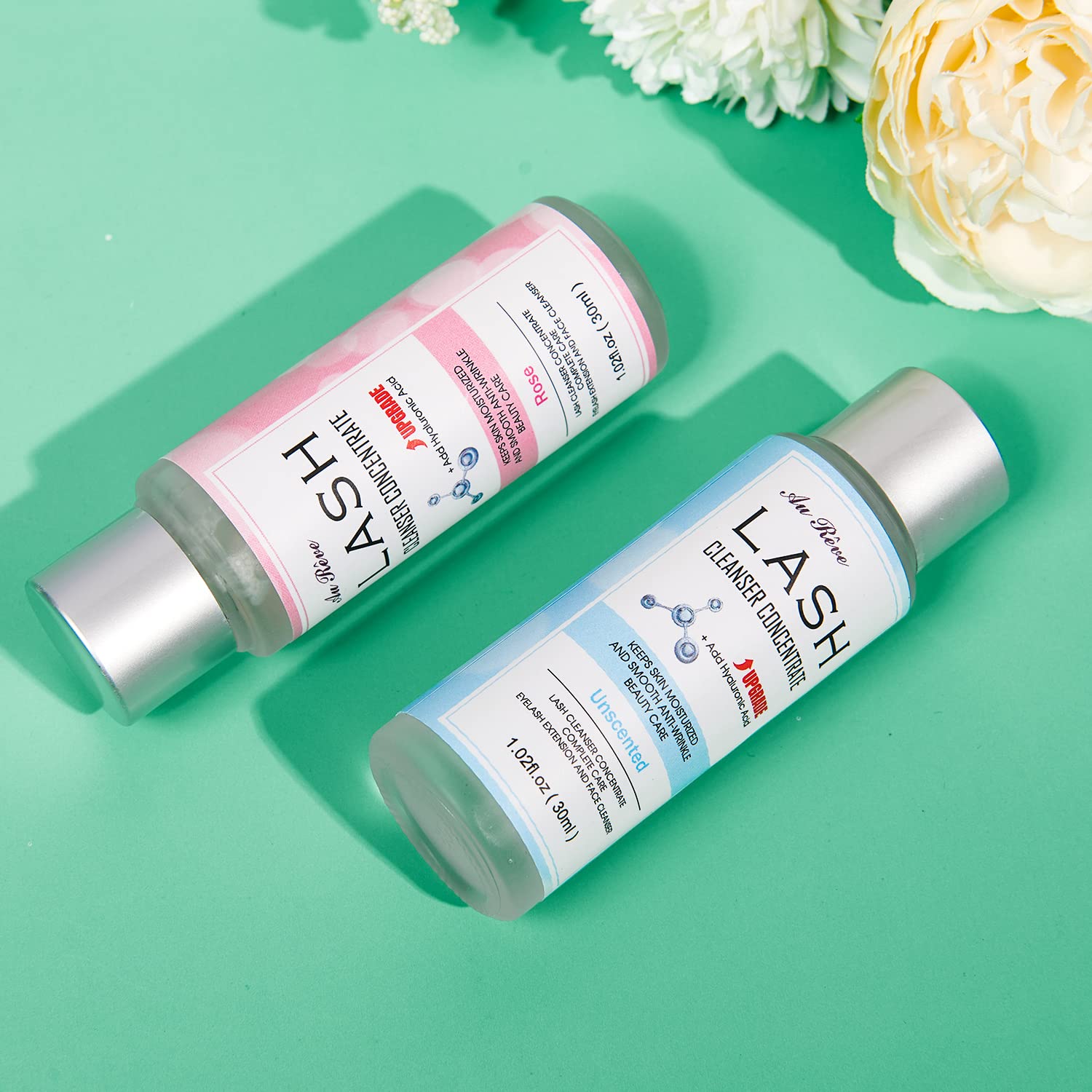 Salon grade lash cleansing concentrate bottle demonstrating how to create foaming wash.