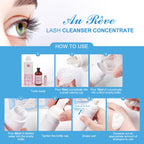 Close up of clean eyelash extensions after using AuReve cleanser