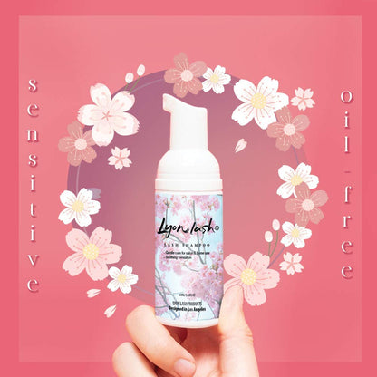Gentle lash extension cleanser for sensitive eyes showing premium formula text