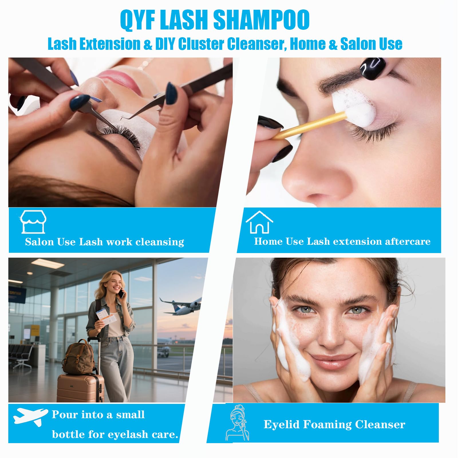 QYF lash extensions shampoo 500ml bottle size reference