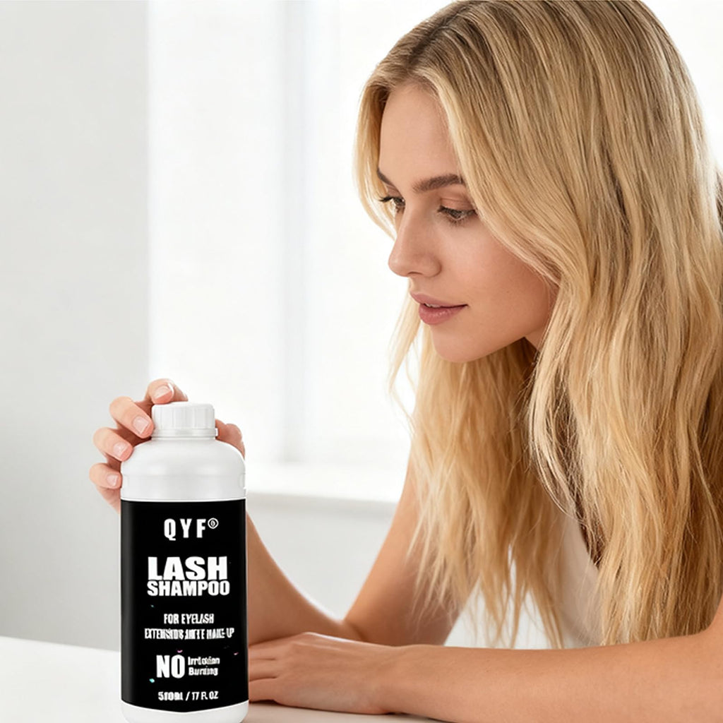 QYF 500ml eyelash shampoo full product packaging overview