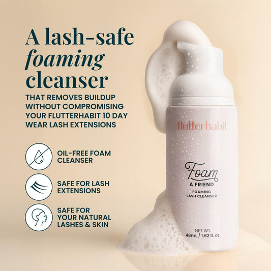 Close up of FlutterHabit foaming lash cleanser pump dispenser