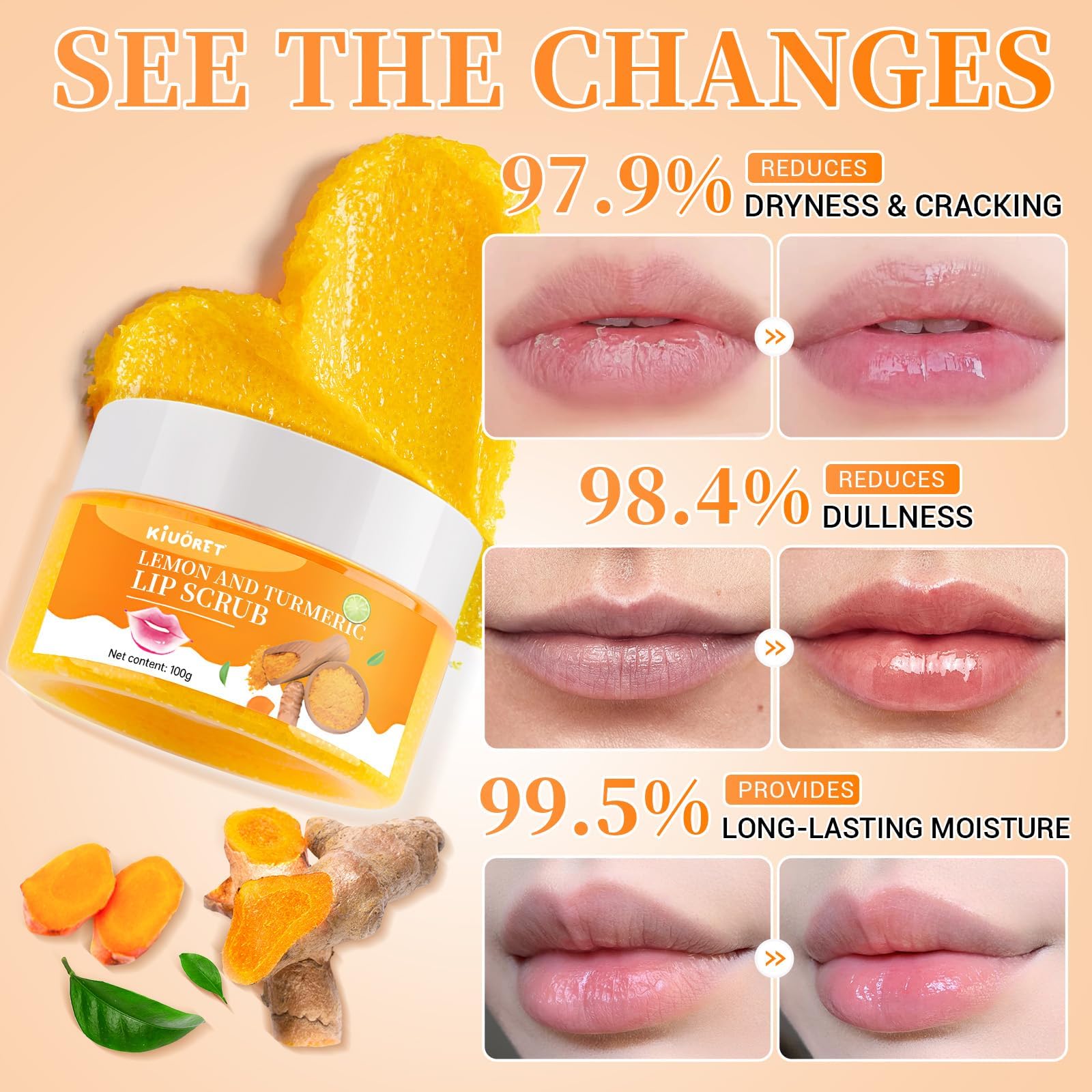 Close up of Murend Lemon Turmeric Lip Scrub jar packaging