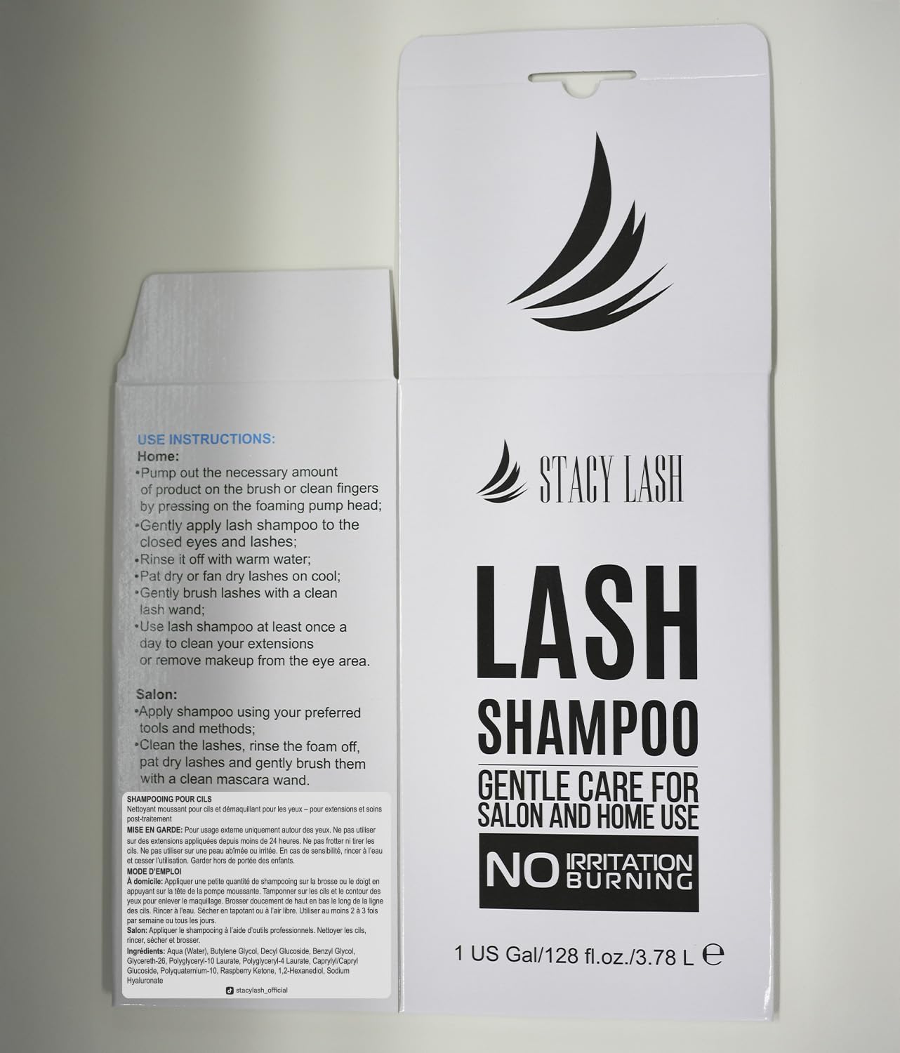 Authentic USA imported Stacy Lash professional eyelash cleansing solution bottle on a white studio background