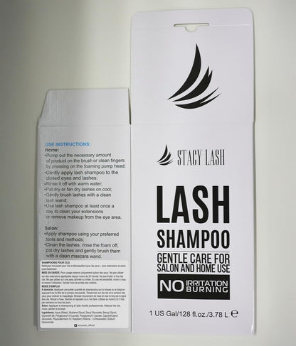 Authentic USA imported Stacy Lash professional eyelash cleansing solution bottle on a white studio background