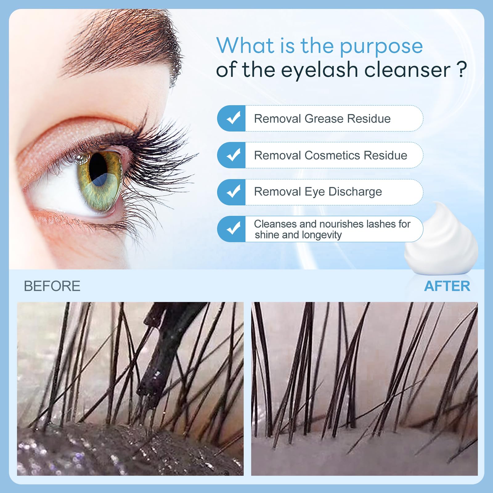 AuReve Eyelash Extension Cleanser foam texture