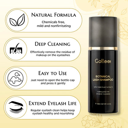 Golleepro botanical lash bath kit with professional cleaning brush side view