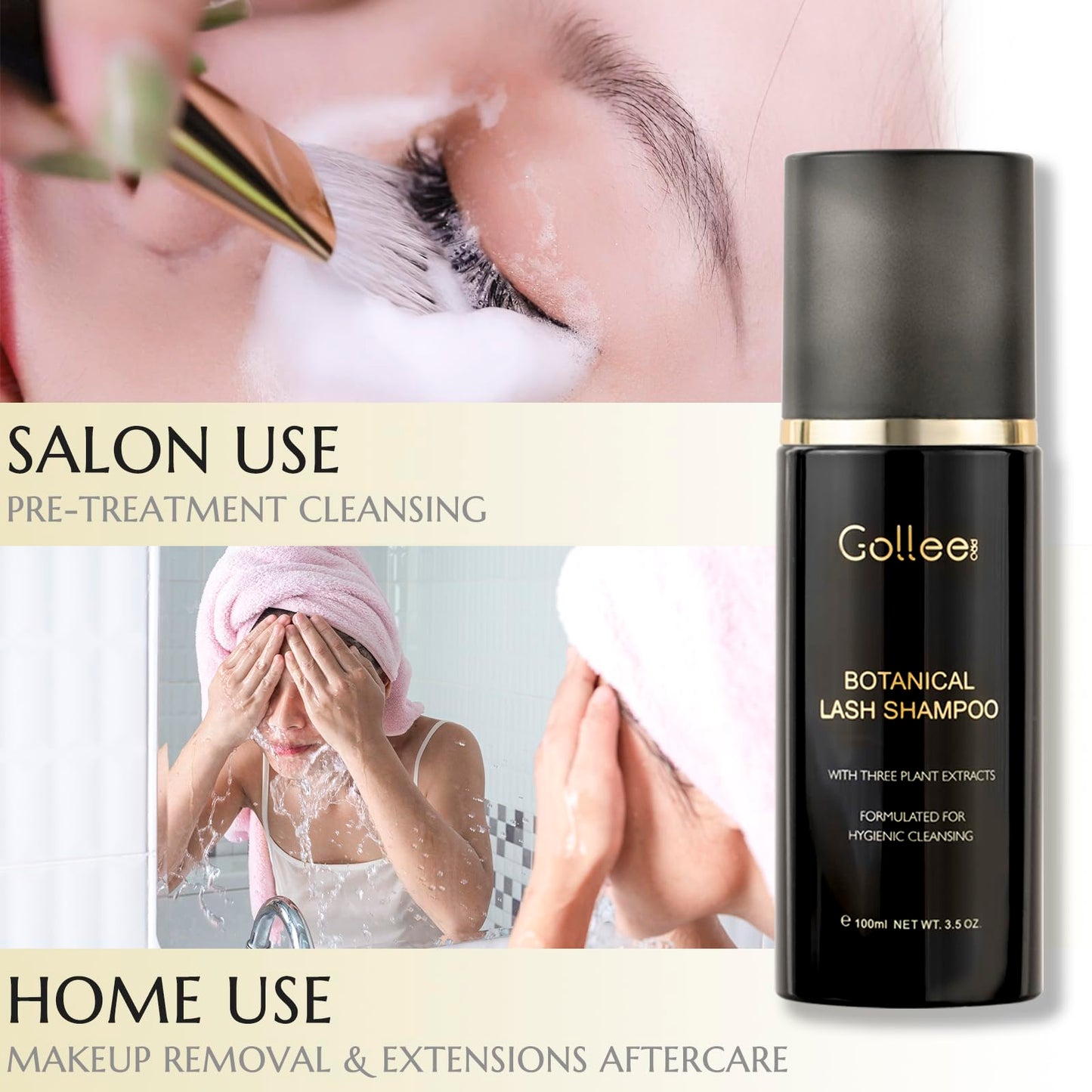 Applying Golleepro oil free foaming cleanser onto eyelash extensions with brush