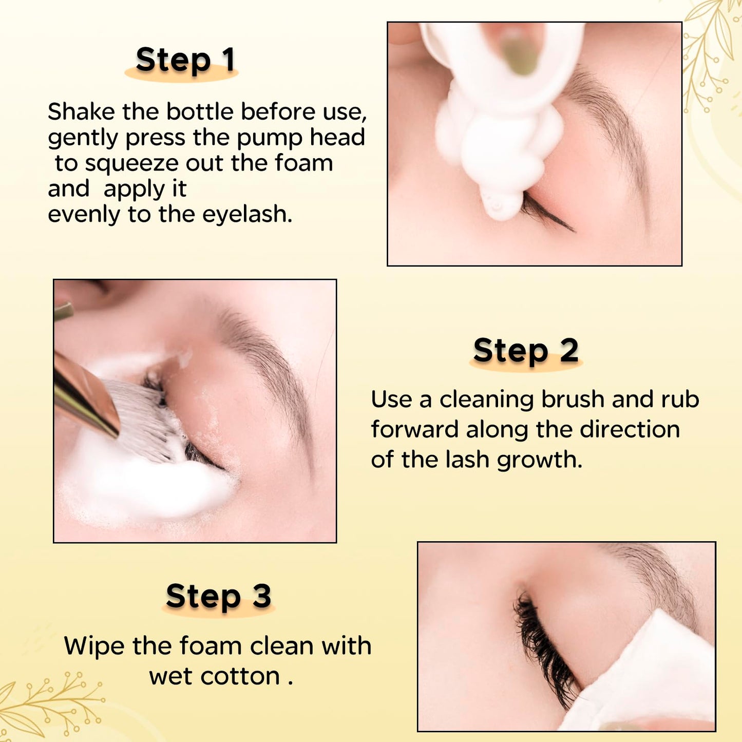 Golleepro botanical extract lash cleanser ingredients list label on back