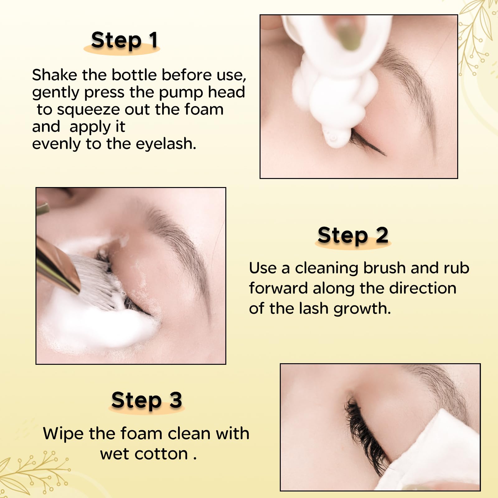 Golleepro botanical extract lash cleanser ingredients list label on back