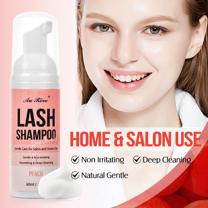 AuReve lash shampoo bottle with included cleansing brush
