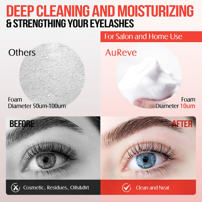 Application of AuReve lash foam to eyelash extensions