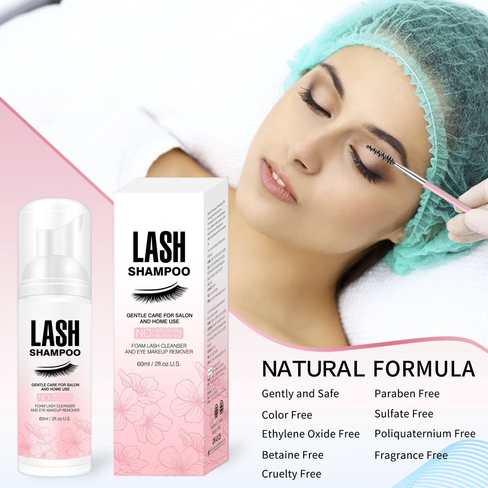 Smarxin Eyelash Extension Removal Foaming Cleanser bottle alongside the included professional application brush and pink mascara wand.