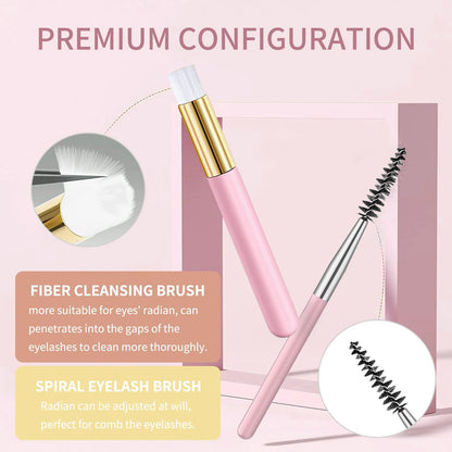 Smarxin foaming eyelash wash bottle being held to demonstrate the portable salon size.