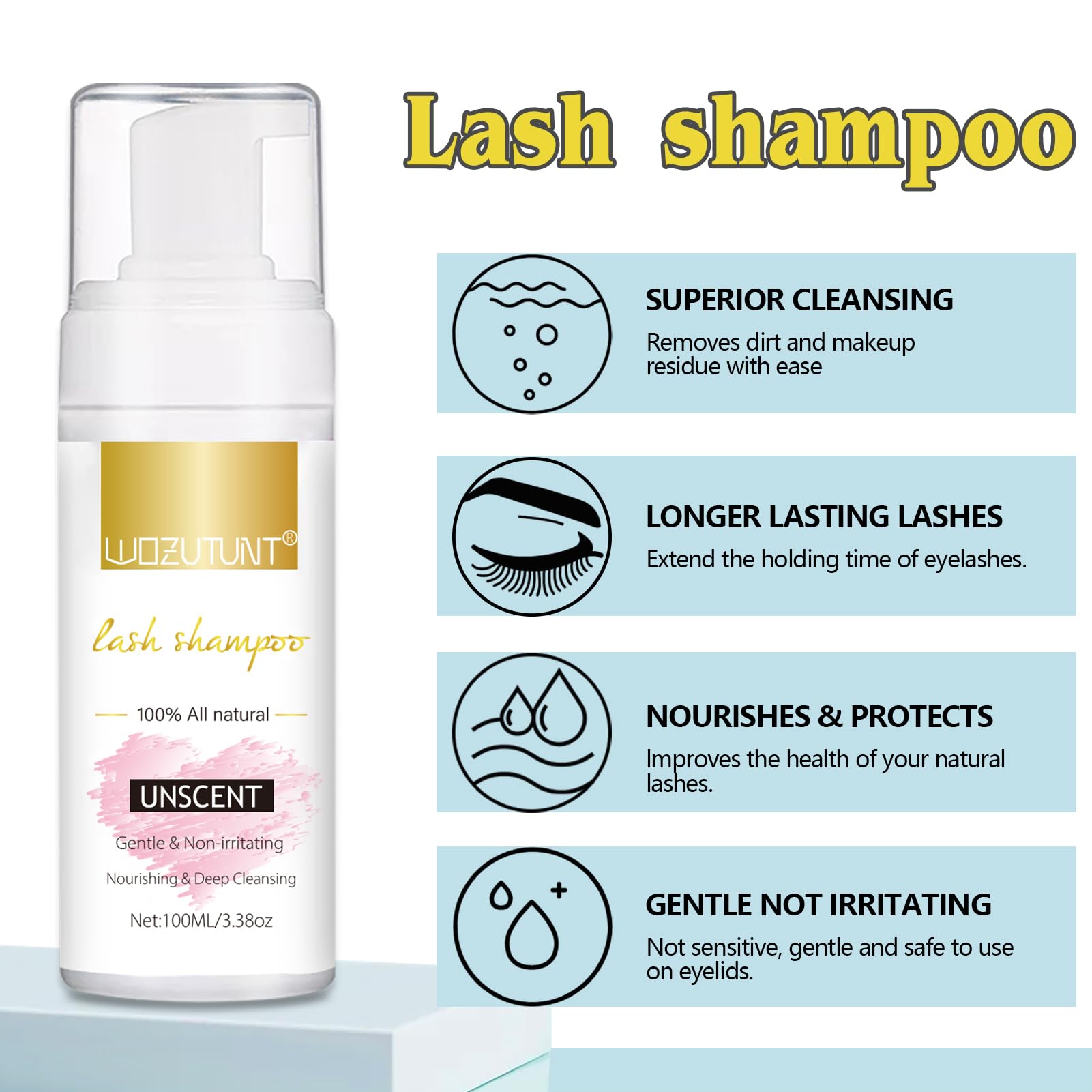 WOZUTUNT lash shampoo mousse foaming pump bottle with cleaning brushes