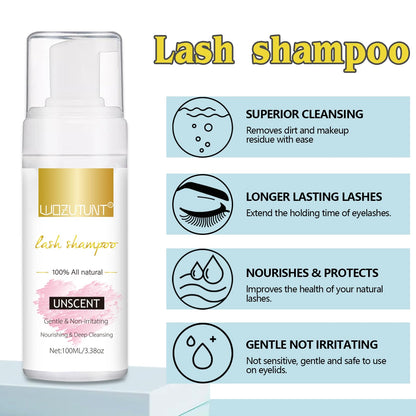 WOZUTUNT lash shampoo mousse foaming pump bottle with cleaning brushes