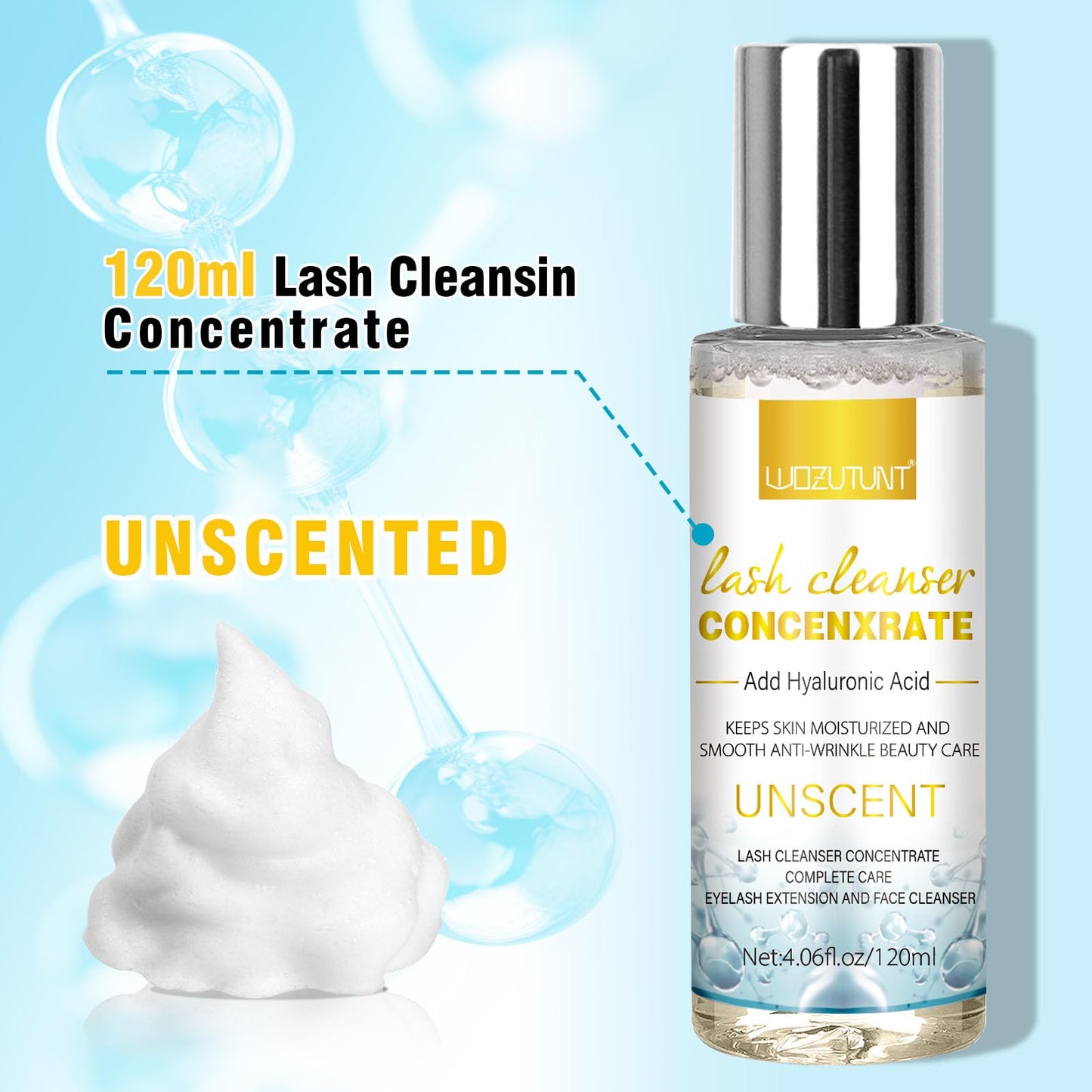 Wozutunt eyelash extension professional cleanser concentrate showing clear packaging details