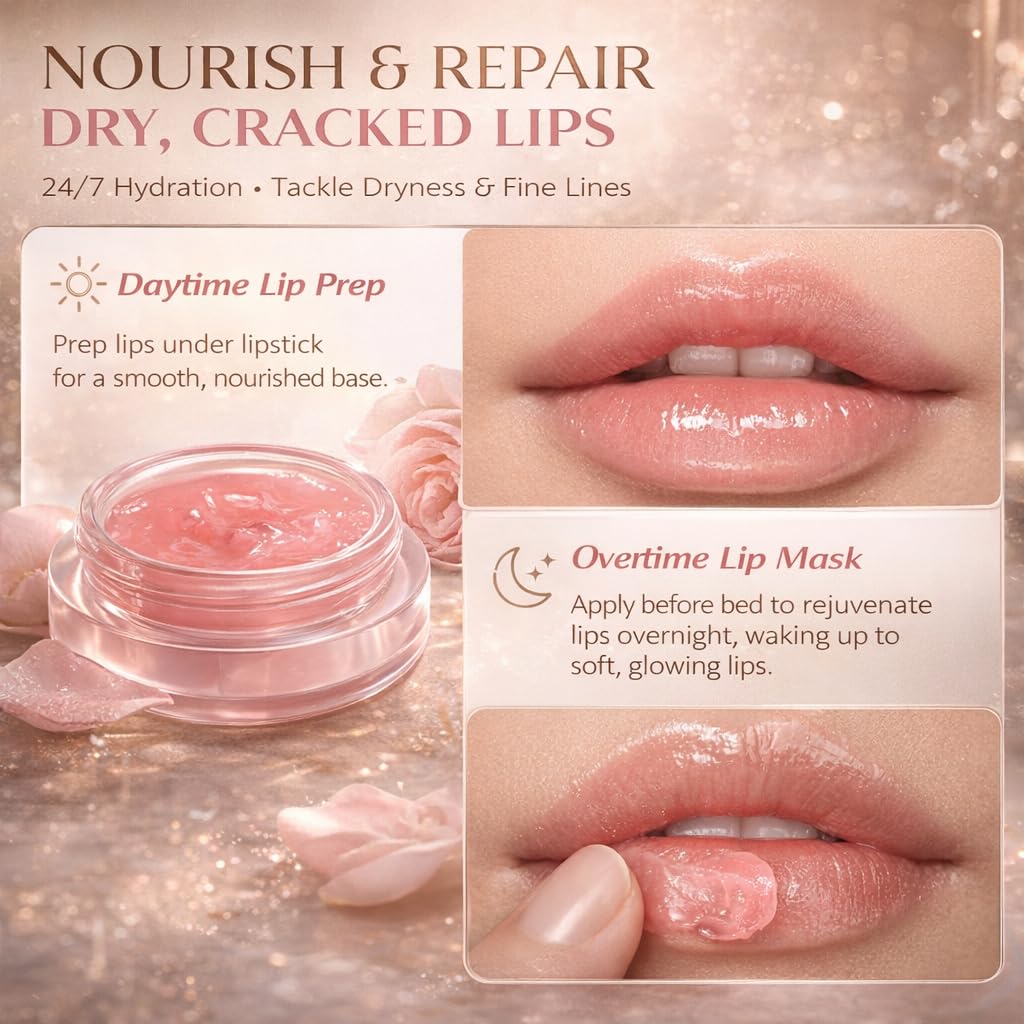 Close up of smooth lip texture after using lip treatment