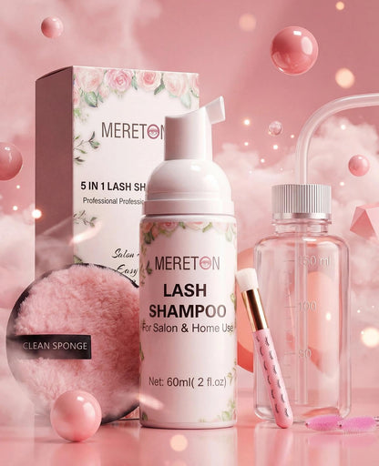 Mereton lash shampoo kit with brush and pads for daily use