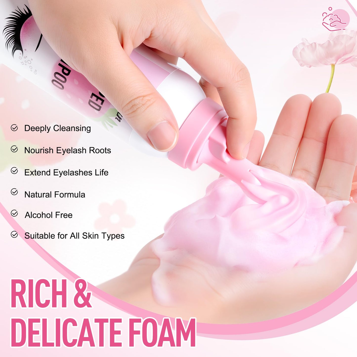 Professional lash extension cleaning brush included with shampoo