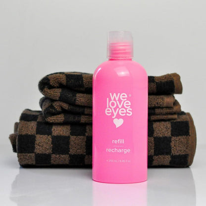 We Love Eyes oil free eyelid cleanser bottle with lash extension friendly label