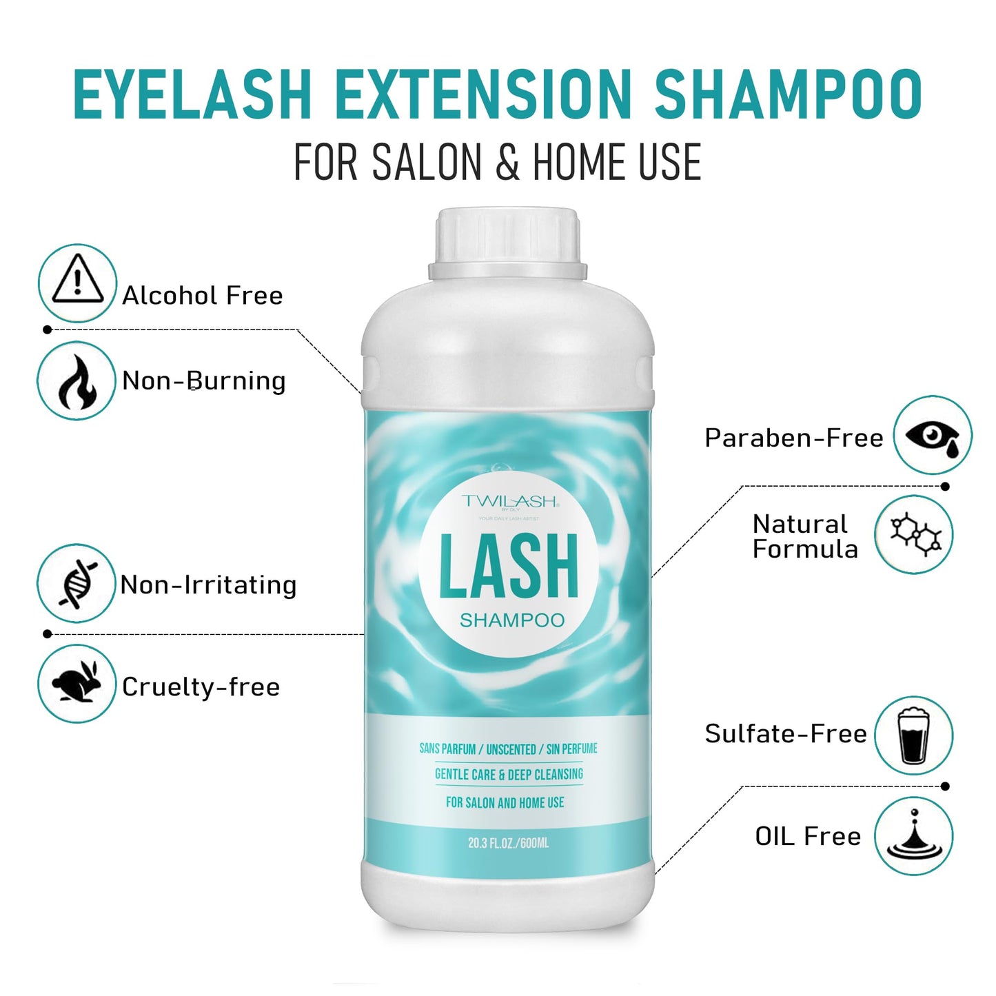 Back label of Twilash By Dly eyelash shampoo bottle