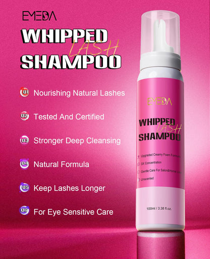 Close up of Emeda lash shampoo creamy foam texture