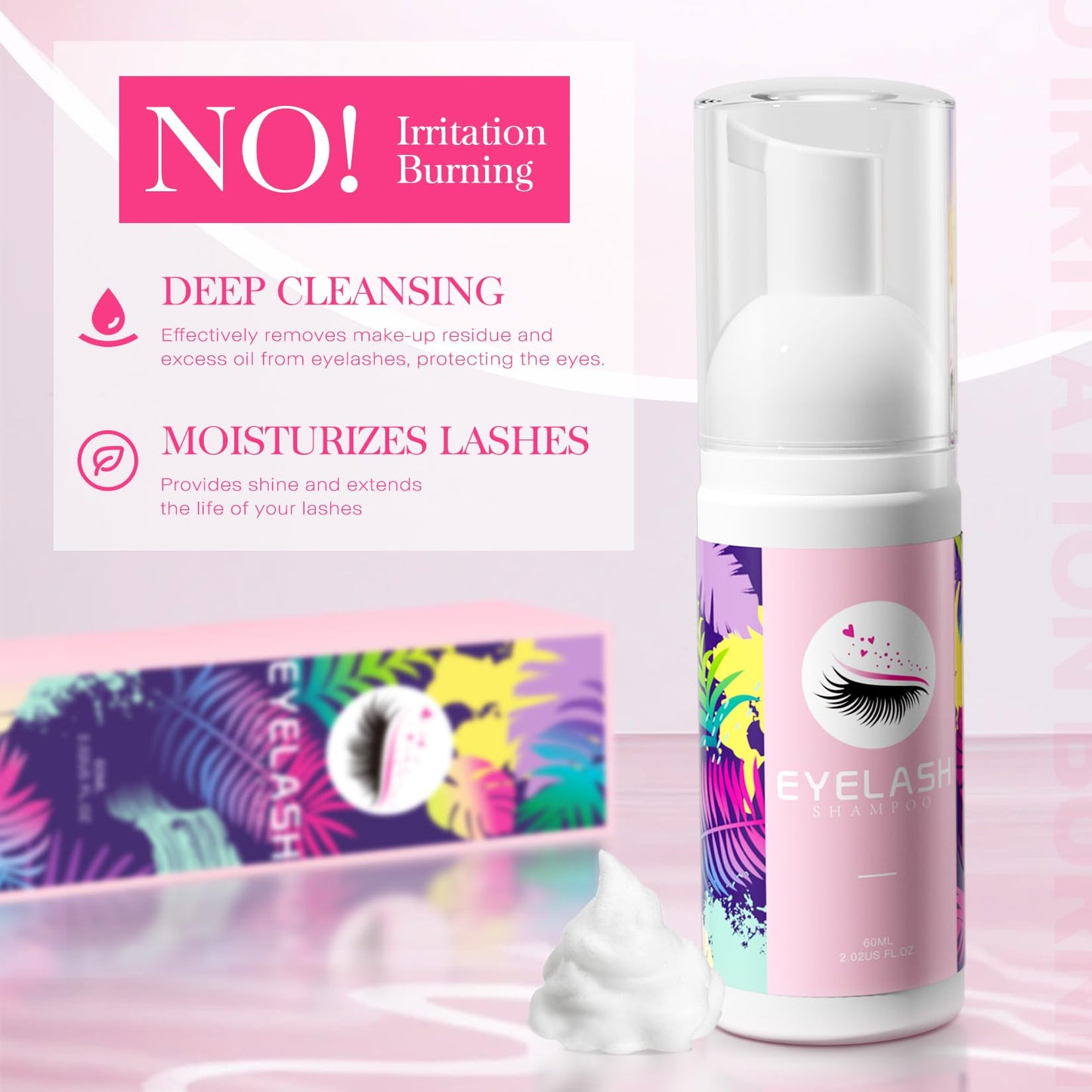 Foaming lash cleanser for eyelash extensions