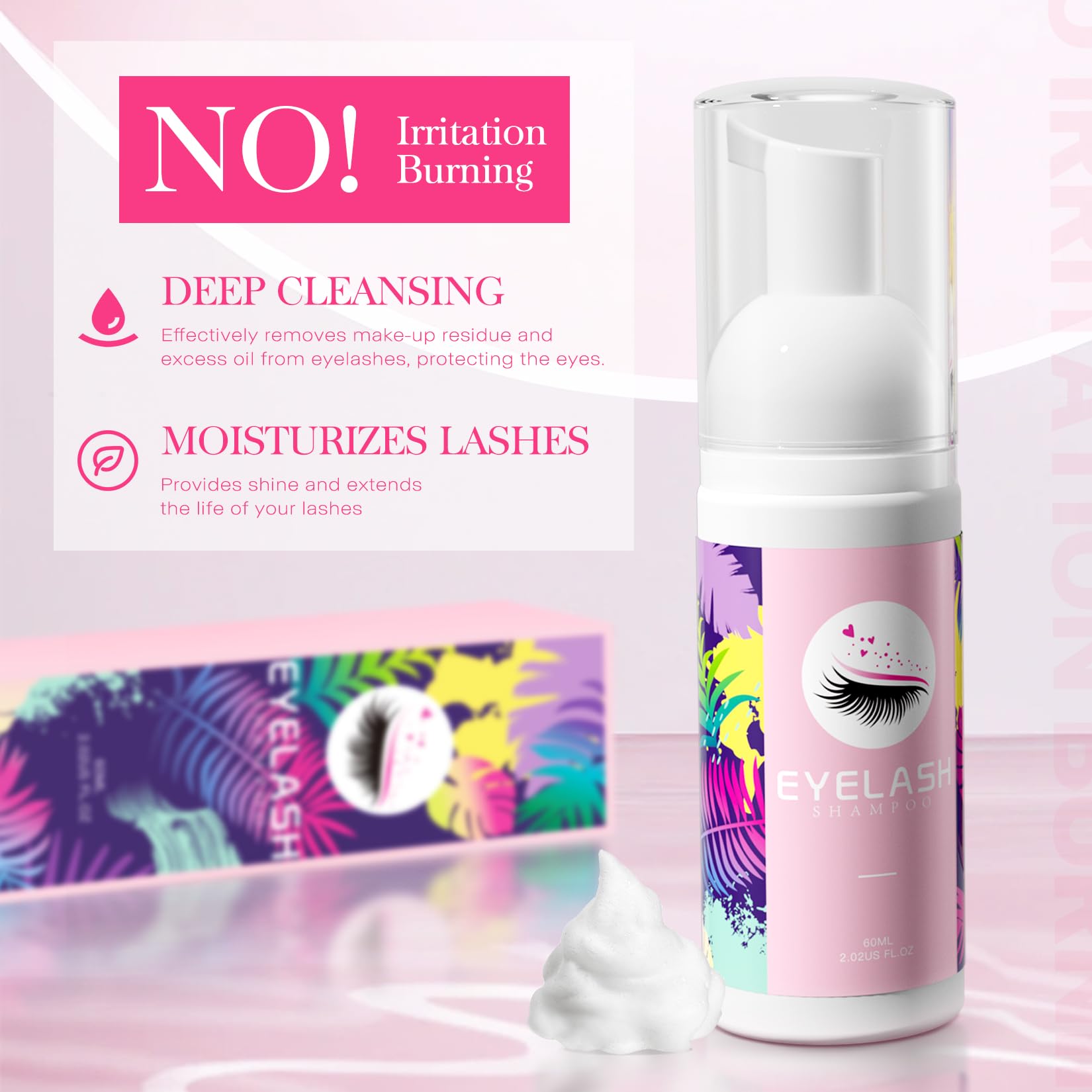 Foaming lash cleanser for eyelash extensions