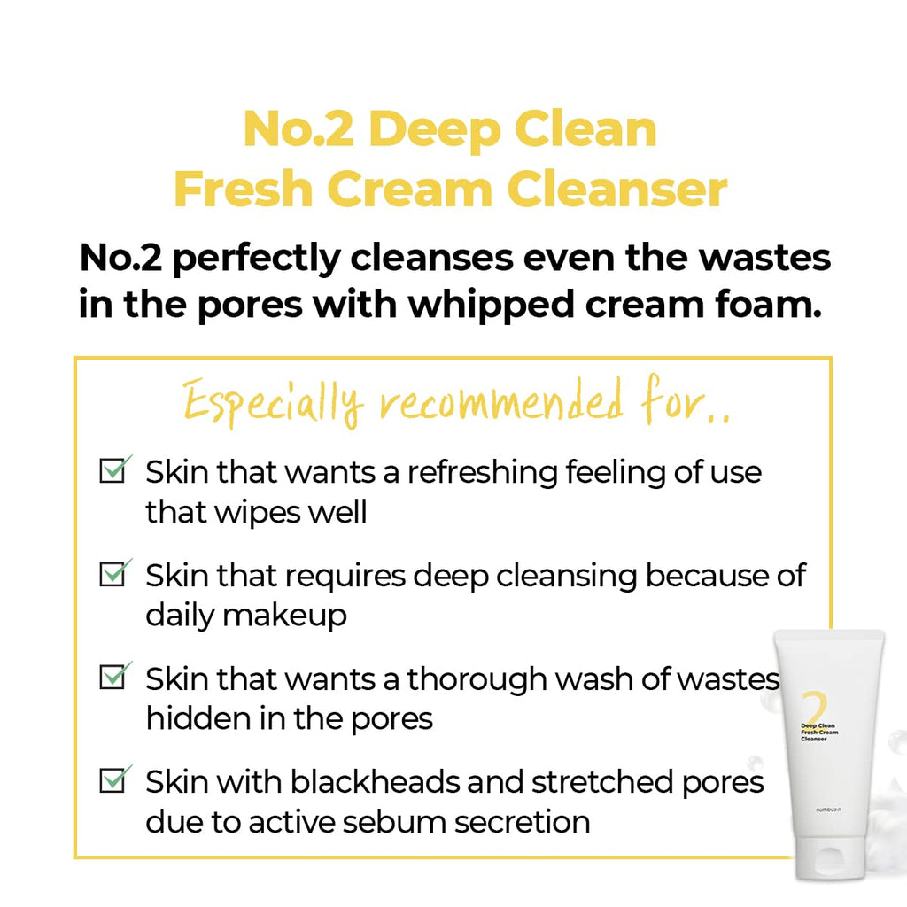Numbuzin Number Two Deep Clean Fresh Cream Cleanser being applied to wet hands