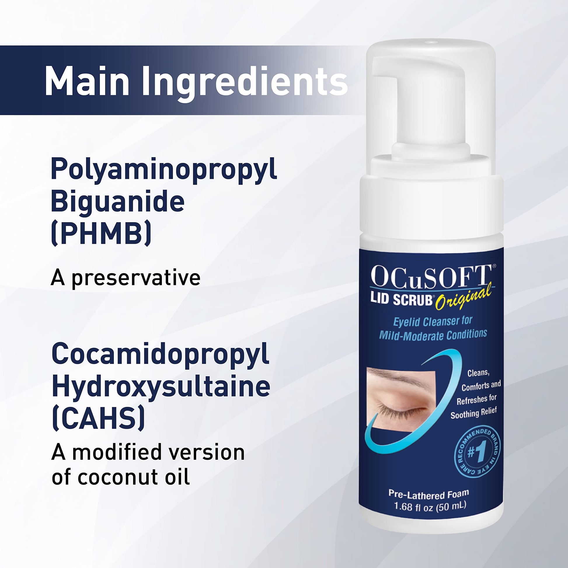 OCuSOFT eyelid hygiene kit back label showing ingredients and directions for use