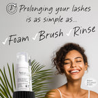 Prolong Lash cleanser bottle paired alongside the specialized soft bristle cleansing brush.