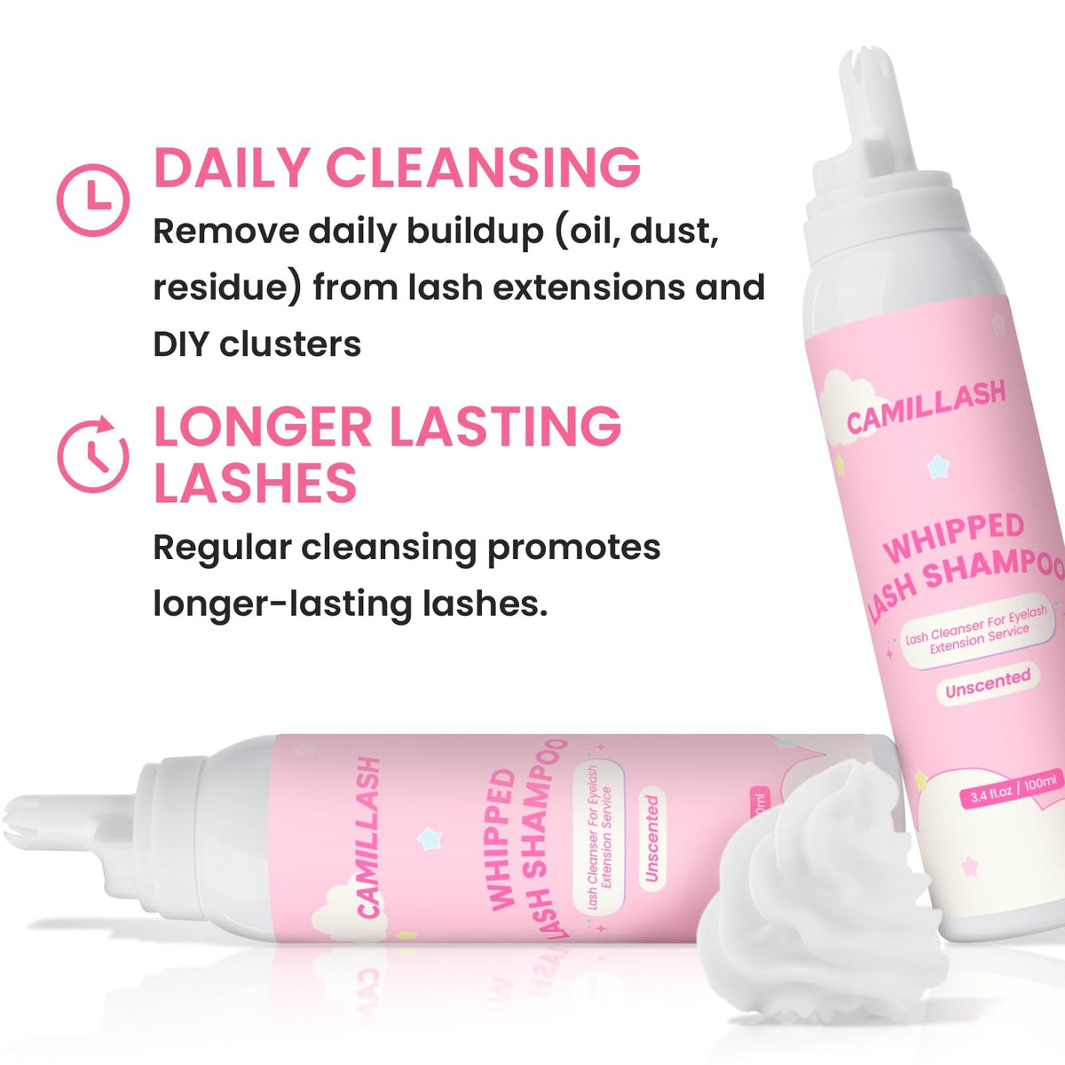 Cl Camillash 100ml lash cleanser bottle side profile label details