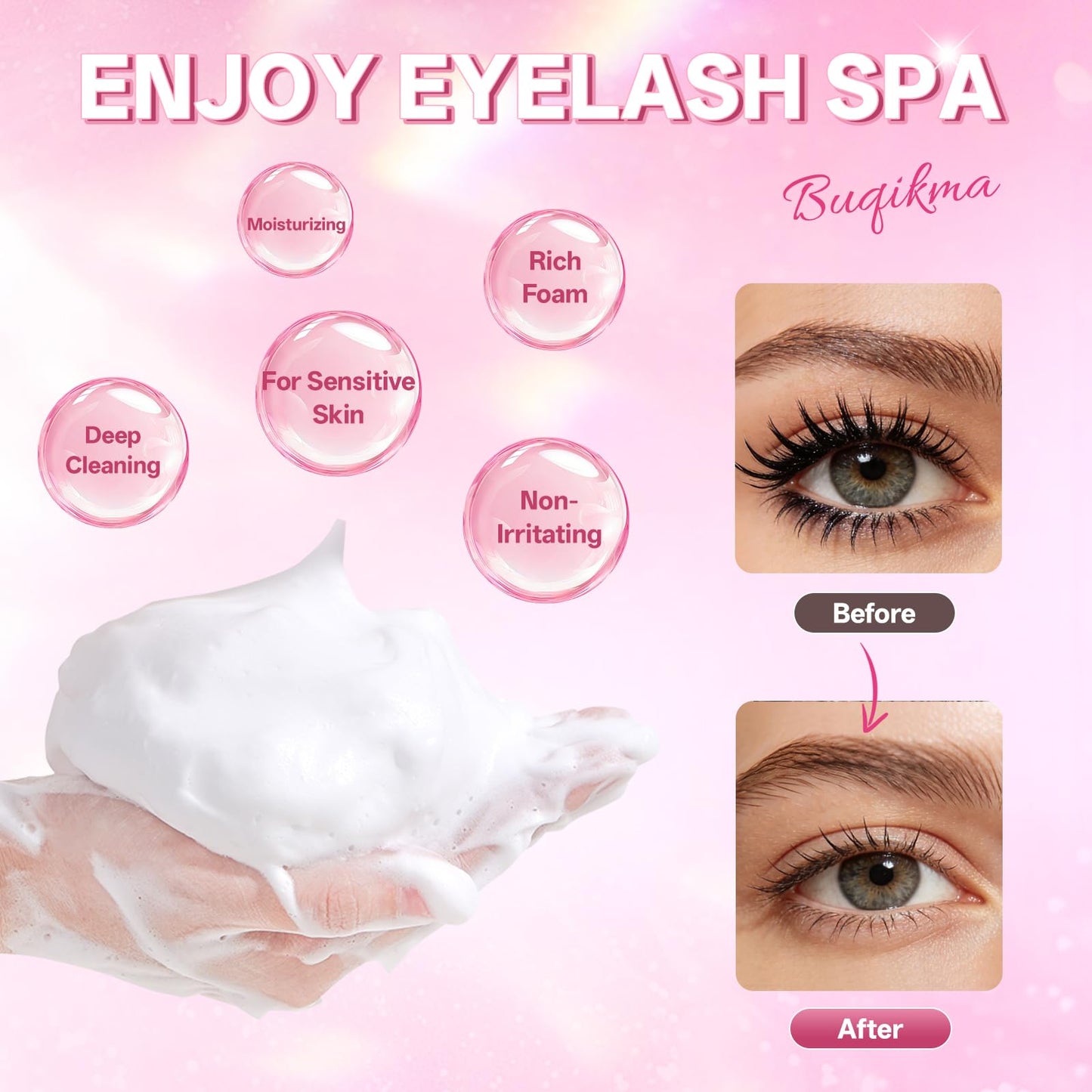 Buqikma lash extension shampoo with wash brushes